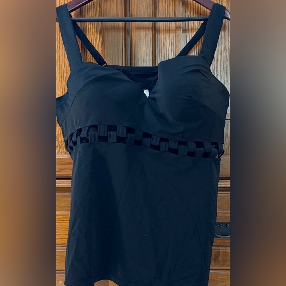 Swim by Cacique Tankini Top Built in Bra 44DDD Lattice Cut Out Curvy Plus Size